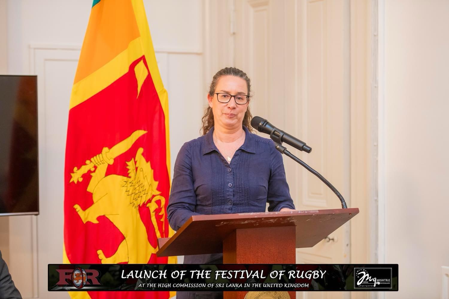 Festival of Rugby launch presentation with rugby ball handover